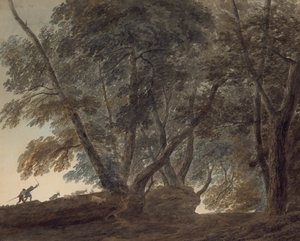 goatherd-アルバノ湖の上のソプラのガレリアの眺め 作： John Robert Cozens